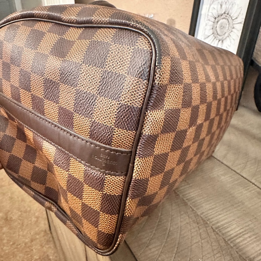 Louis Vuitton Brown Damier Ebene Speedy Bandoulière with Pink Accent Scarf - Picture 10 of 16
